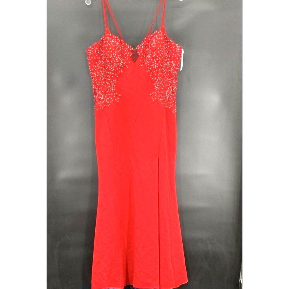 Faviana Red Lace Beaded Illusion Sweetheart Prom Formal Dress Gown 12W NWT